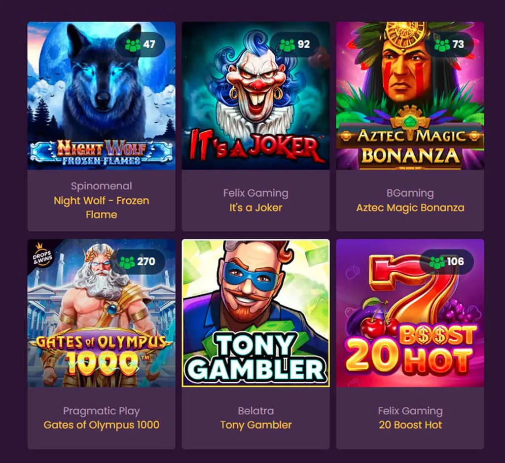 Bizzo Casino popular games on desktop