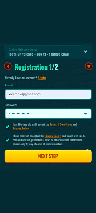 Spinanga registration process on mobile