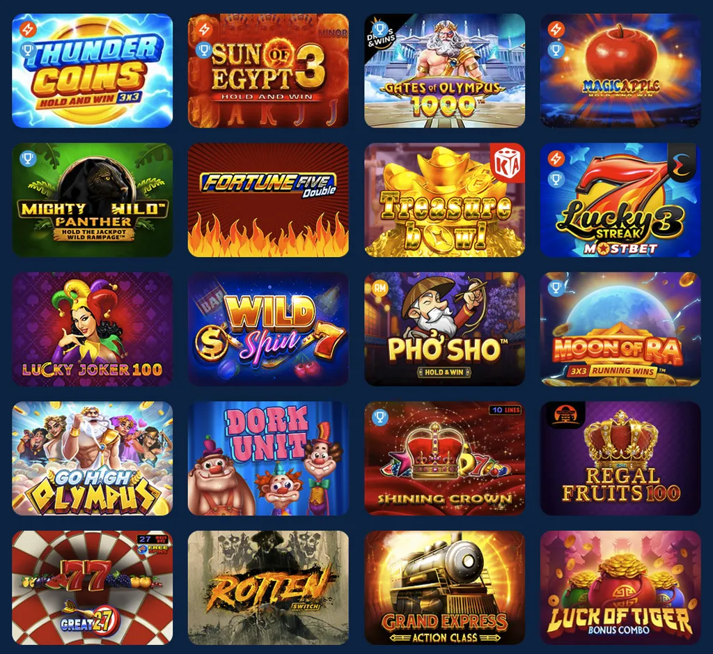 MostBet popular games on desktop