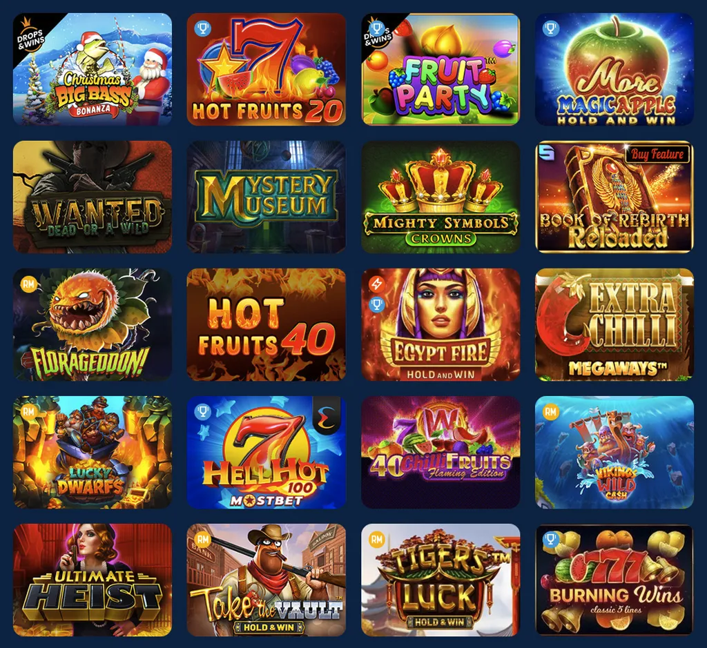 MostBet slots on desktop