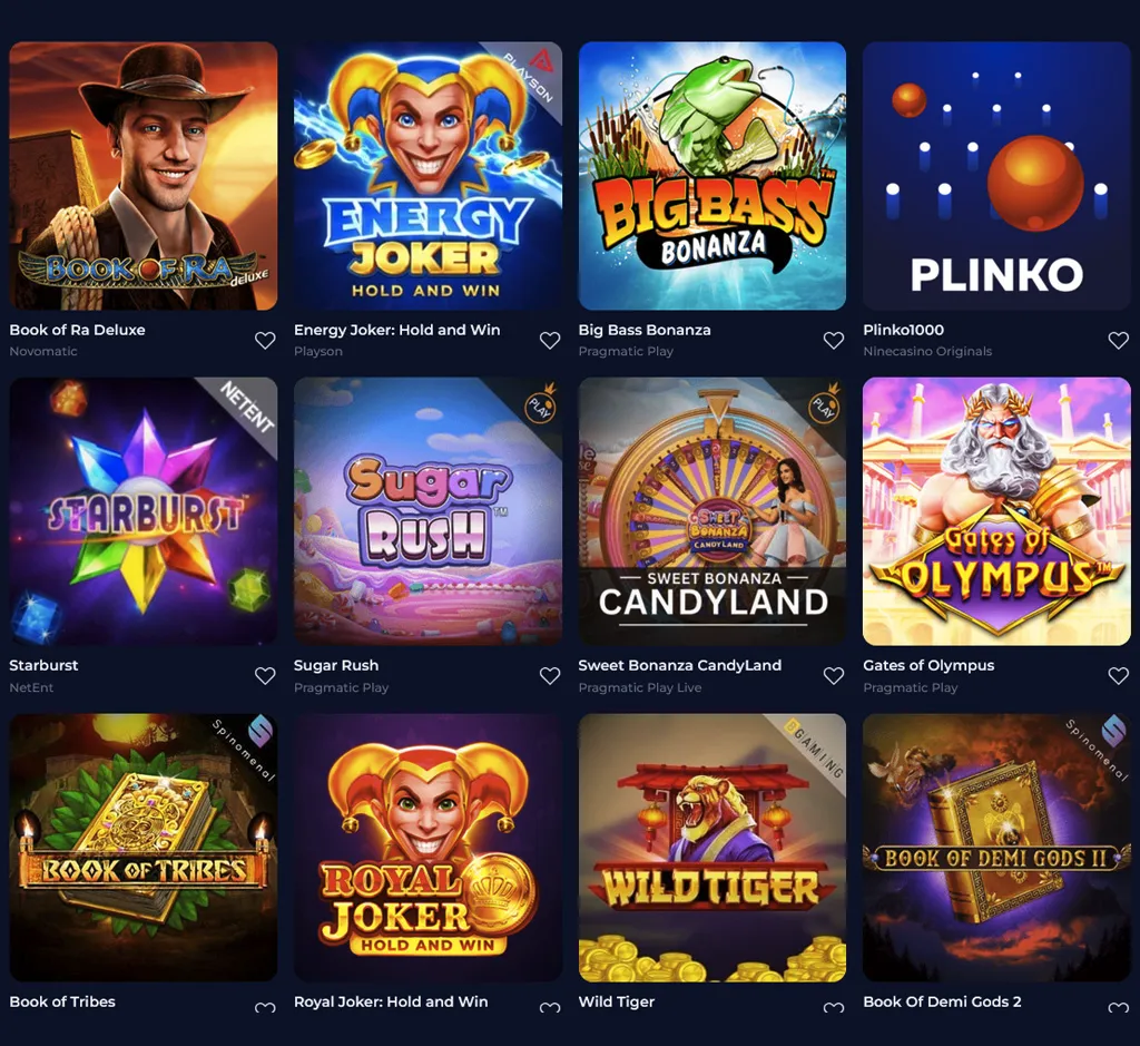 Nine Casino popular games on desktop