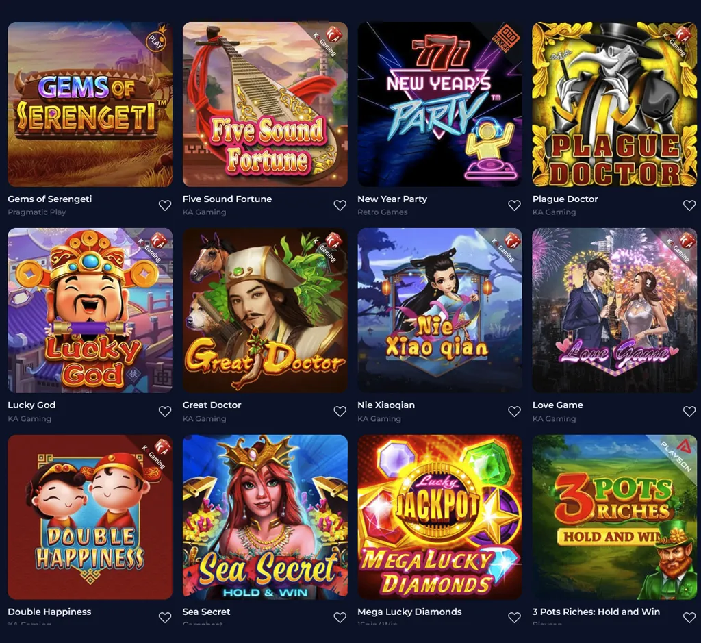 Nine Casino slots on desktop