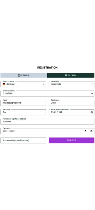 SpinBetter registration process on mobile